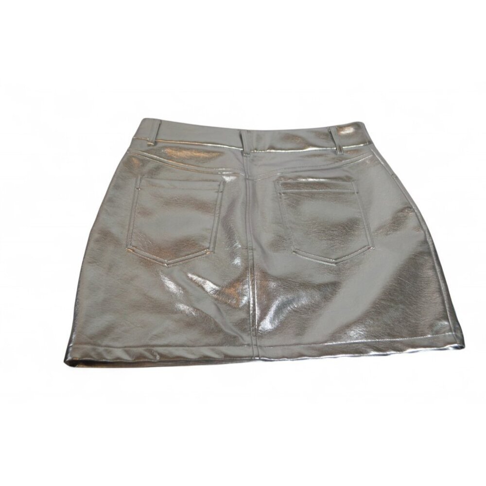 7 For All Mankind Metallic Silver Faux Leather Mini Skirt Size L Shiny Stretch